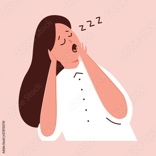 Asleep woman vector cartoon character illustration isolated on background.