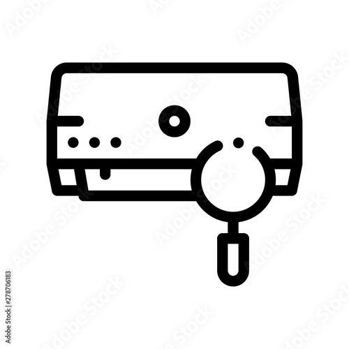 Diagnosis Broken Conditioner Vector Thin Line Icon. Conditioner Technology Equipment Indoor Unit And Magnifier Linear Pictogram. Troubleshooting Air Conditioning Contour Illustration photo