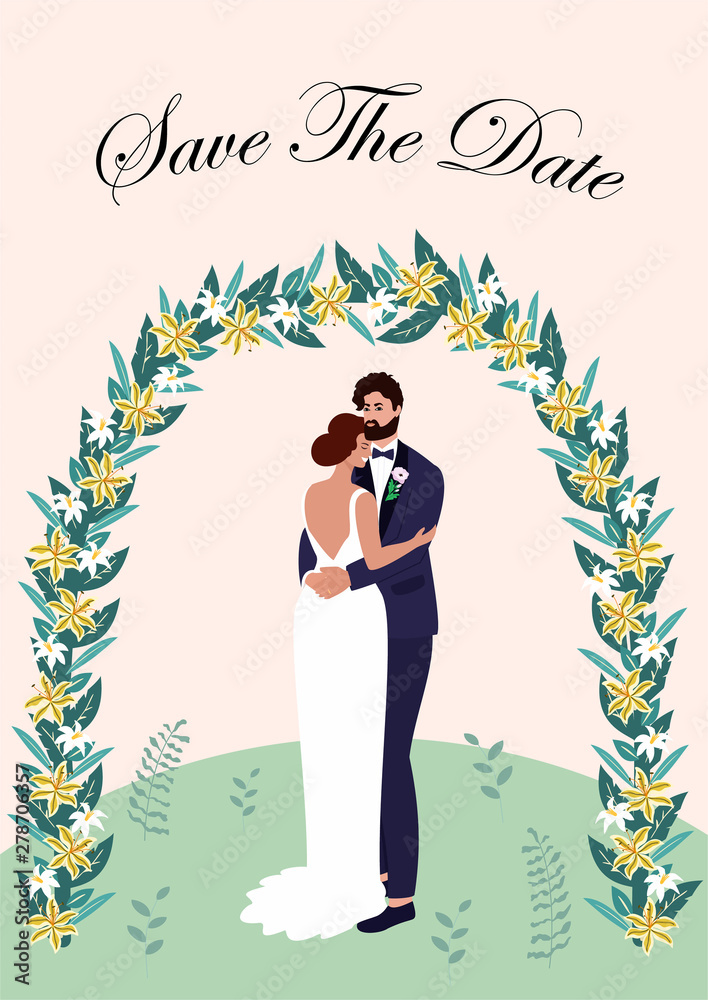 Wedding card with couple in love. Vector illustration. Wedding card with couple in love. Vector illustration.