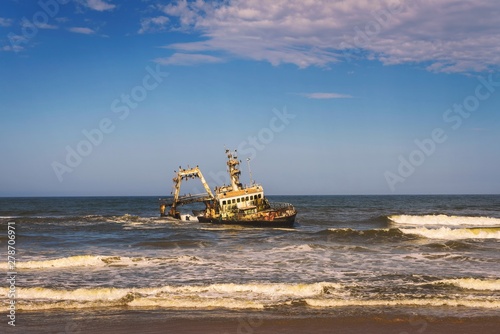 Abandoned shipwreck of the stranded Zeila vessel at the Skeleton Coast, Namibia