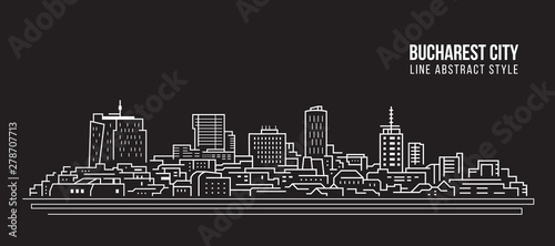Cityscape Building Line art Vector Illustration design - Bucharest city