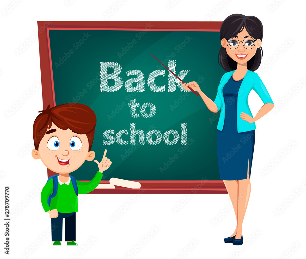 Back to school. Teacher woman cartoon character Back to school. Teacher woman cartoon character