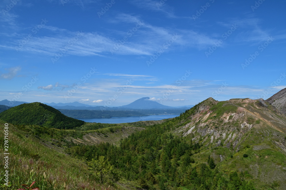 Landscape with Mount Yotei and Lake Toya in Hokkaido, Japan