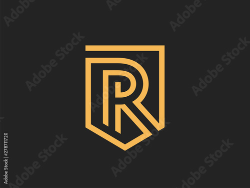 Vector sign letter R. Abstract shield in a linear style.