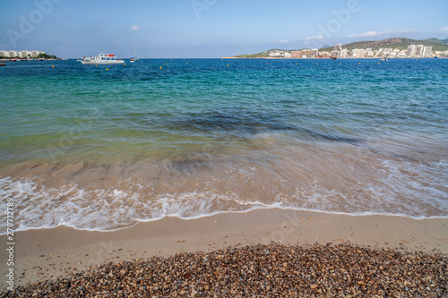 Mediterranean bayand beach in Sant Antoni de Portmany, Ibiza Island, Balearic islands. photo