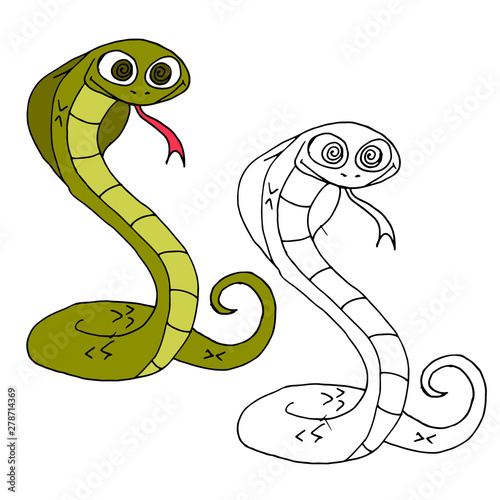 Hand drawn animal for painting with sample.Cartoon snake