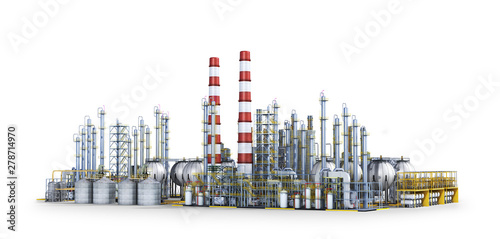 Oil refinery. Factory outside Isolated on white background. 3d illustration