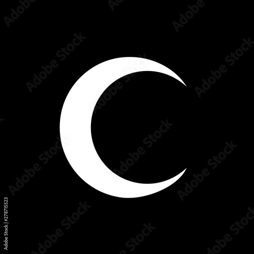 Vector. Logo, symbol of the moon. Icon Illustration of white phase moon on a black background. Graphic image. Stylization. Ancient geometry. Mystical sense