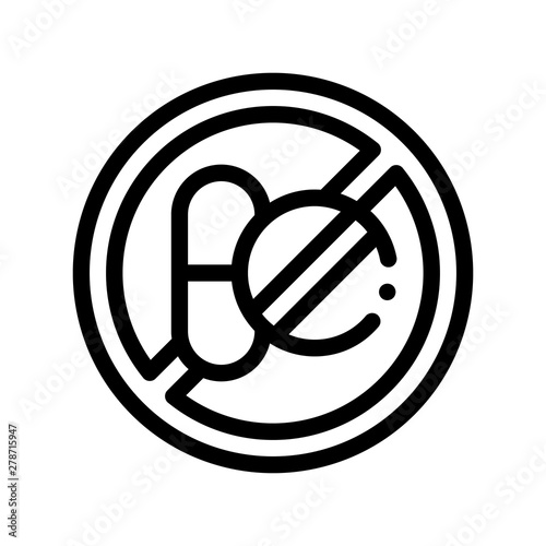 Allergen Free Sign Medicine Vector Thin Line Icon. Allergen Free Remedy Linear Pictogram. Crossed Out Mark Drug Medicament Healthy Produce. Black And White Contour Illustration photo