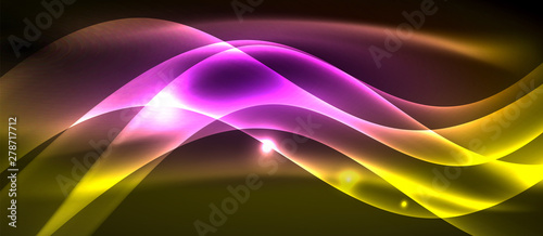 Neon shiny light glowing wave lines