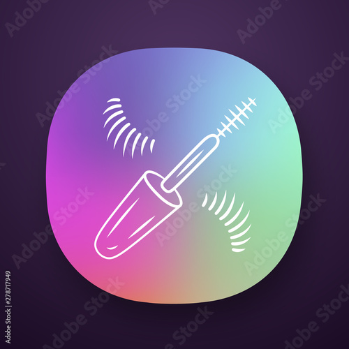 Mascara brush and false eyelashes app icon. Female fashion, eye makeover accessory. UI/UX user interface. Web or mobile application. Vector isolated illustration. Makeup artist, beautician tool