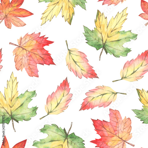 Watercolor seamless pattern autumn floral forest. Hand draw leaves design elements. Perfect for invitations, greeting cards, blogs, background, posters, the textile fabric and wallpaper