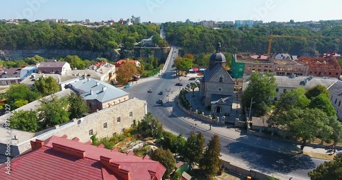 Panoramic Aerial drone view of city photo