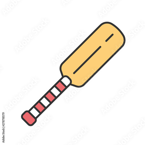 Cricket bat color icon. Equipment for batsmen. Wooden flat block with long handle. Professional sports accessory. Outdoor game gear. International sport. Isolated vector illustration