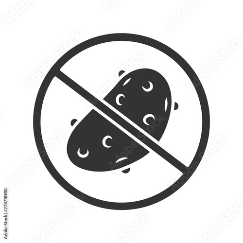 No potato diet glyph icon. Low carbs and fat dish. Silhouette symbol. Weight loss and healthy eating. Carbohydrate free product Negative space. Unpeeled vegetable vector isolated illustration