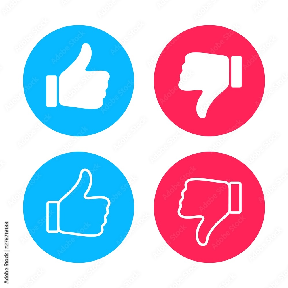 Thumb up and down, inscribed in circles. Like icon. Set of thumb up and down icons for use in advertising, marketing, social networks, interface, apps and web design. Thumb up and down, inscribed in circles. Like icon. Set of thumb up and down icons for use in advertising, marketing, social networks, interface, apps and web design.