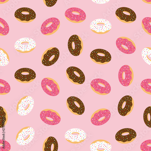 Pink seamless pattern with glazed donuts