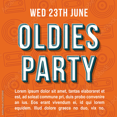 Oldies party vintage 3d vector lettering. Retro bold font, typeface. Pop art stylized text. Old school style letters. 90s, 80s poster, banner, t shirt typography design. Carrot color background