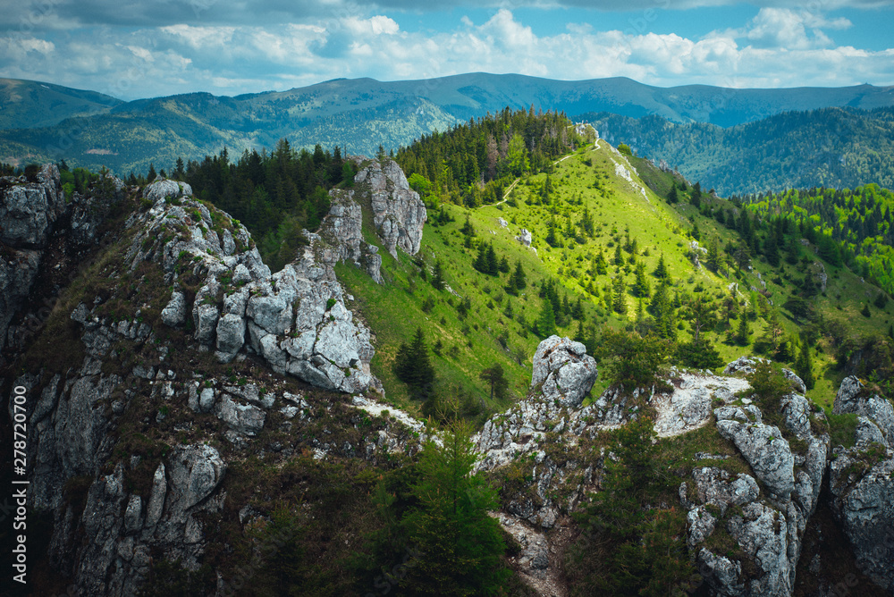 Rocks in green summer nature, beautiful mountains in summer light Rocks in green summer nature, beautiful mountains in summer light