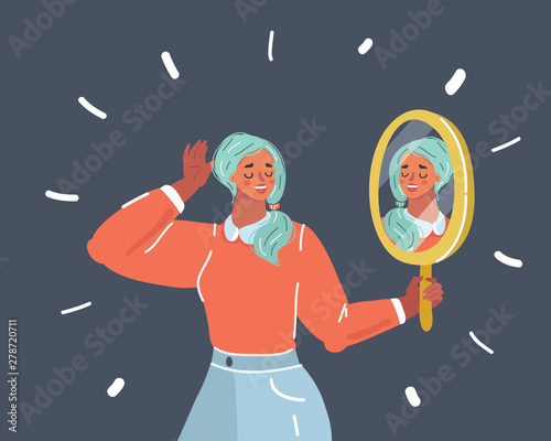 Beautiful woman staring at her reflection in a mirror
