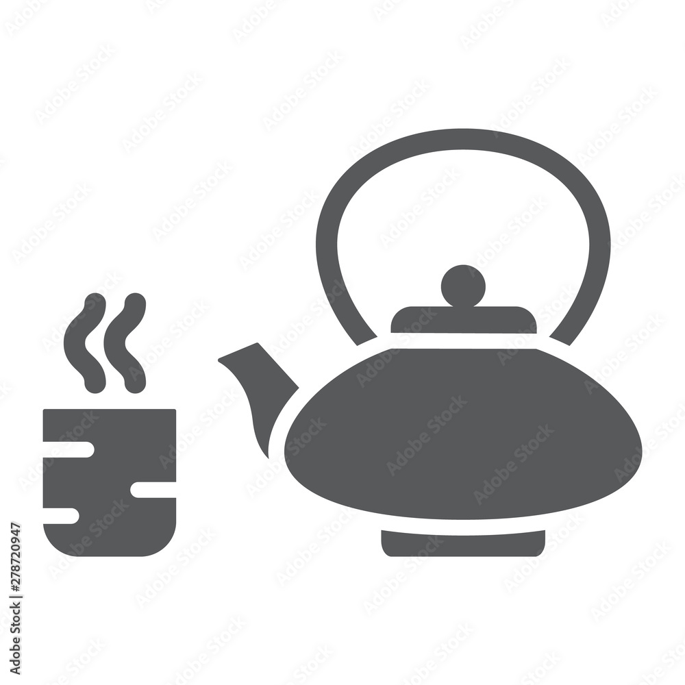 Japanese tea glyph icon, asian and drink, kettle and cup sign, vector graphics, a solid pattern on a white background. Japanese tea glyph icon, asian and drink, kettle and cup sign, vector graphics, a solid pattern on a white background.