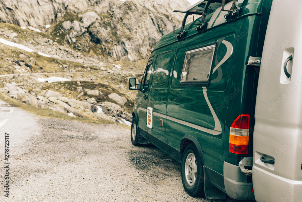 Camper car in norwegian mountains Camper car in norwegian mountains