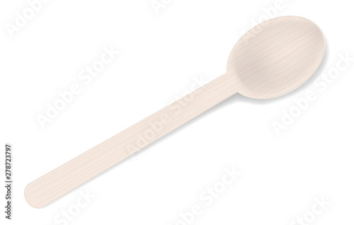 Wooden bamboo spoon isolated on white background, vector illustration