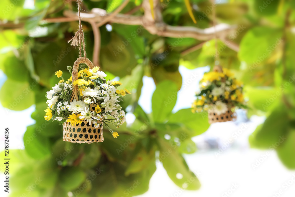 Hanging flower vase decorated at the garden. Hanging flower vase decorated at the garden.