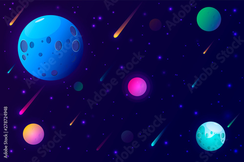 Fototapeta Naklejka Na Ścianę i Meble -  Galaxy vector background with shining stars and planets