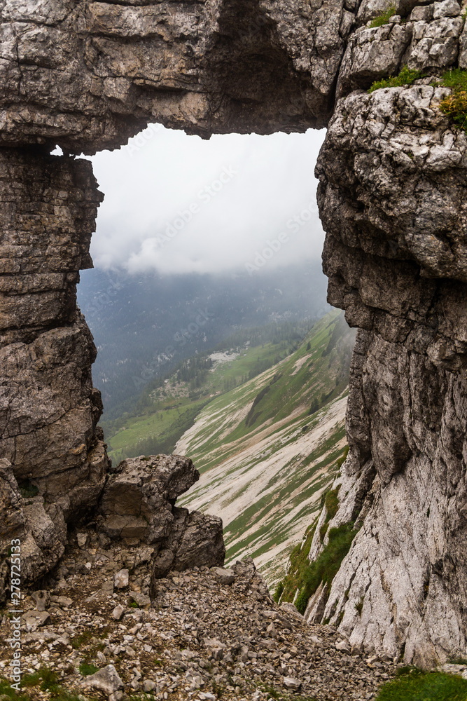 Rock window on Mount Loser in Alps. Austia.