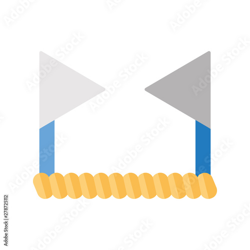 Cricket boundary flat design long shadow color icon. Two flags connected by rope. Border of playing field. Outdoor sports activity. Sport playground equipment. Vector silhouette illustration