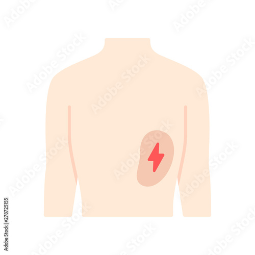 Ill spleen flat design long shadow color icon. Sore human organ. People disease. Unhealthy lymphatic system. Sick internal body part. Immune system. Vector silhouette illustration