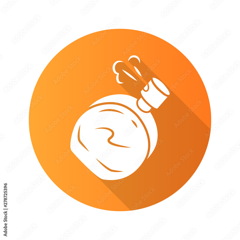 Perfume flat design long shadow glyph icon. Luxurious cologne vector silhouette illustration. Feminine toilette attribute, perfumery symbol. Romantic gift, present. Glass container with fragrant water Perfume flat design long shadow glyph icon. Luxurious cologne vector silhouette illustration. Feminine toilette attribute, perfumery symbol. Romantic gift, present. Glass container with fragrant water