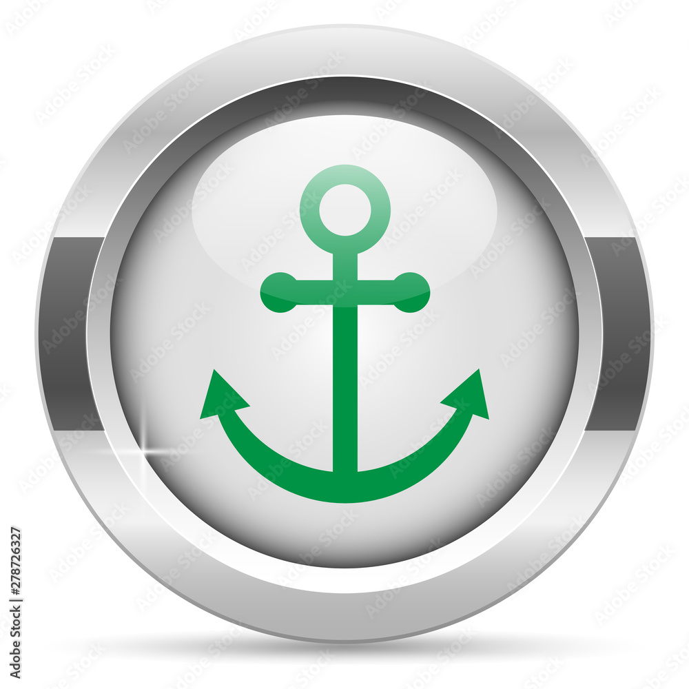 Anchor icon.White metal internet button. Glass with green icon, vector. Anchor icon.White metal internet button. Glass with green icon, vector.