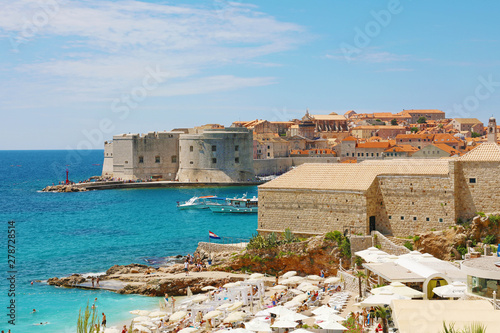 Fototapeta Naklejka Na Ścianę i Meble -  Dubrovnik old town and Banje beach, Adriatic sea, Croatia