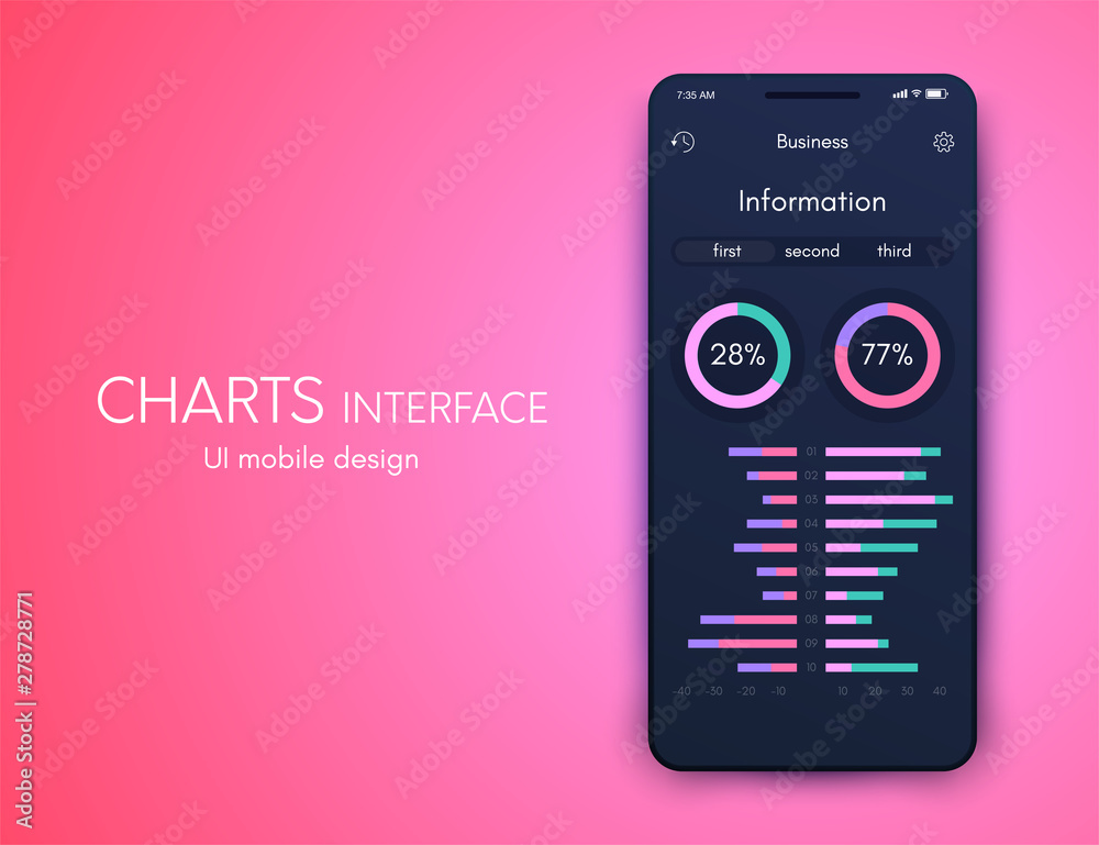Fototapeta premium Vector graphics mobile infographics with four options. Template for creating mobile applications, workflow layout, diagram, banner, web design, business reports with 4 steps