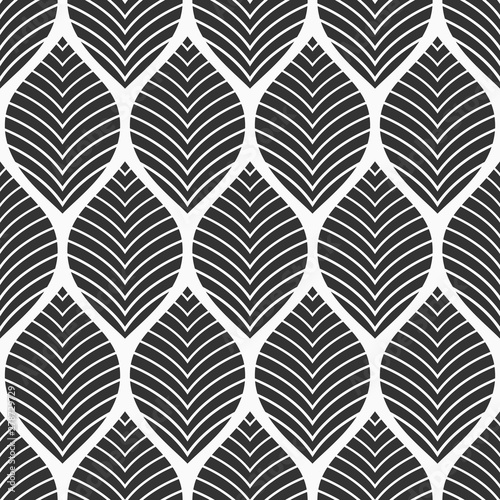 Seamless floral pattern. Geometric texture made of leaves. Vector monochrome background.