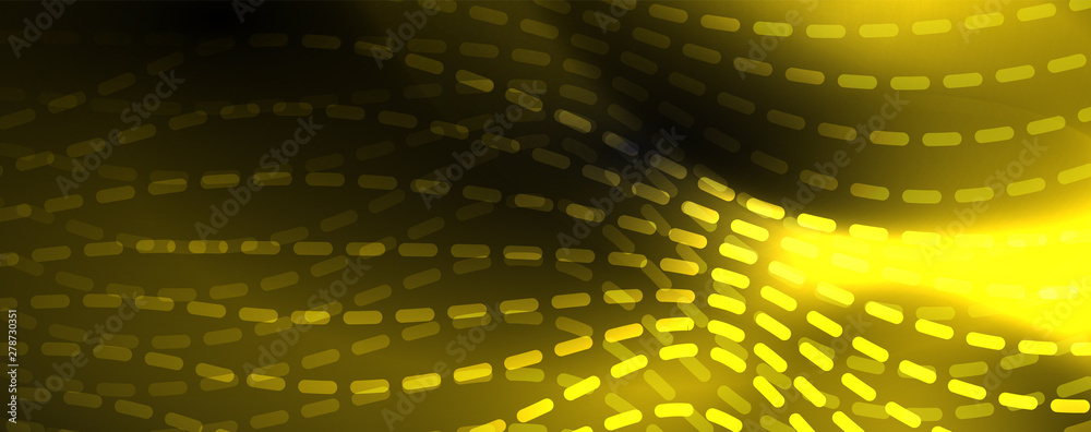 Fototapeta premium Smoky glowing waves in the dark. Dark abstract background with neon color light and wavy lines. Vector
