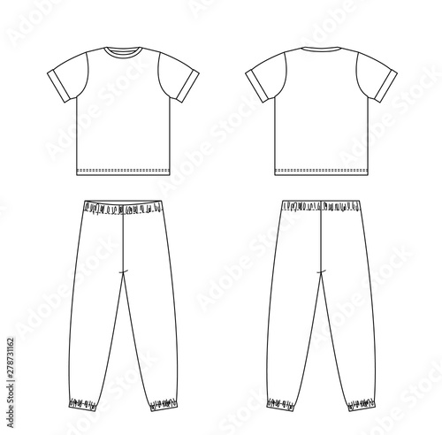 Technical drawing of children's fashion. Children's pajamas