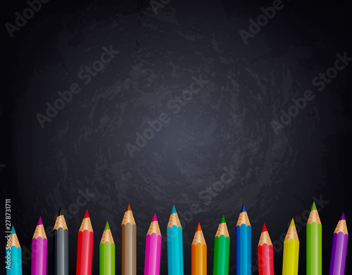 Colorful banner of vector colored pencils and chalkboard