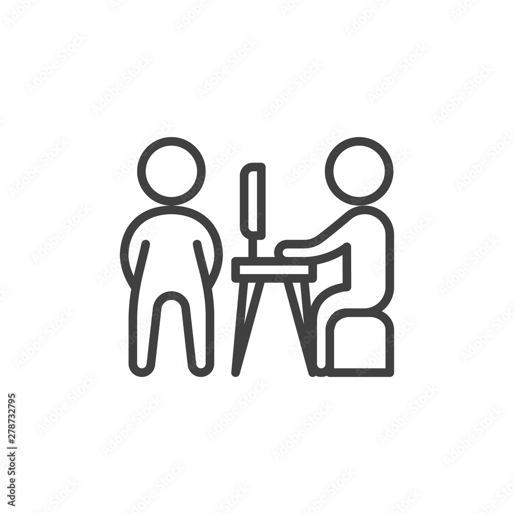 Business meeting line icon. linear style sign for mobile concept and web design. Employee Interview outline vector icon. Symbol, logo illustration. Vector graphics Business meeting line icon. linear style sign for mobile concept and web design. Employee Interview outline vector icon. Symbol, logo illustration. Vector graphics