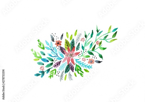 Decorative watercolor flowers Leaf and buds.