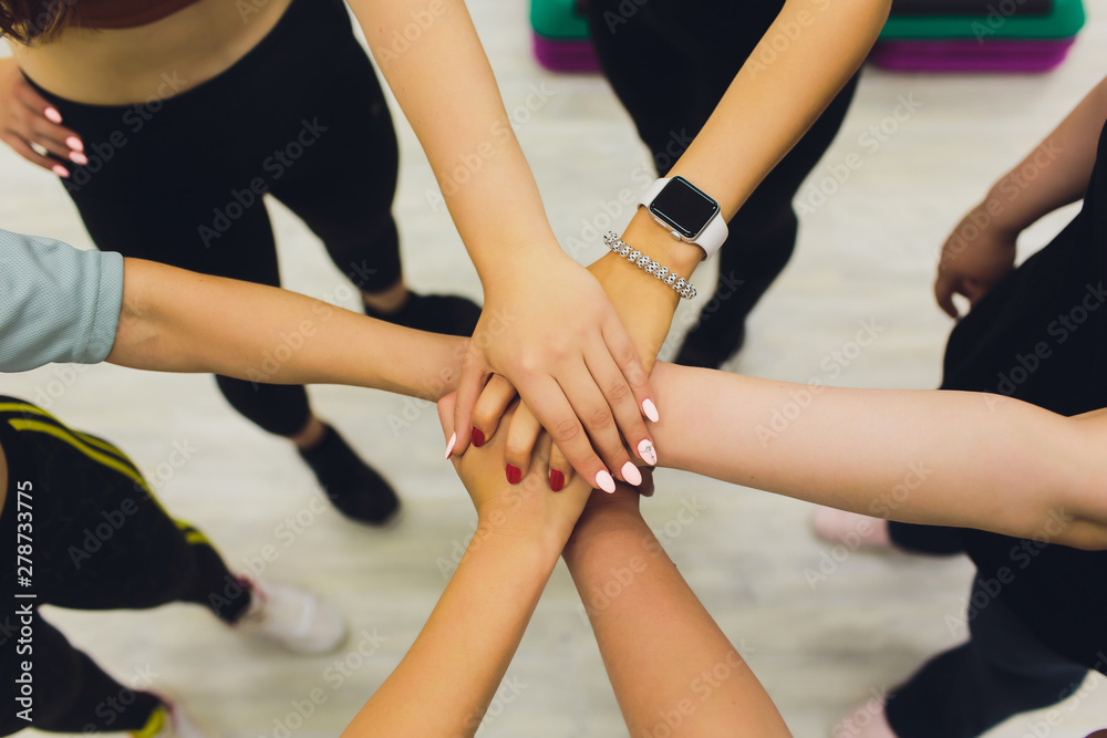 Close up of high five hand gesture, symbol of common celebration or ...