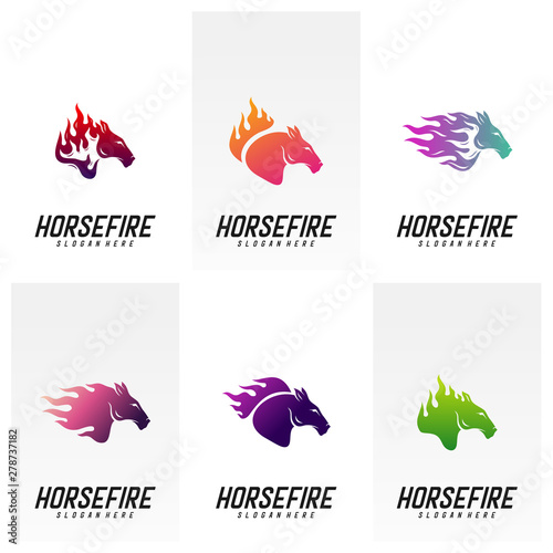 Fast Speed Horse Logo Design Vector. Horse with Fire logo concept vector template