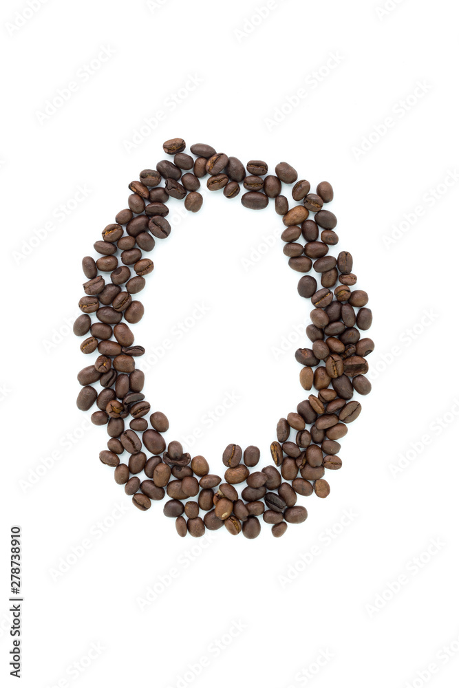 The number zero from roasted coffee beans. The number zero from roasted coffee beans.