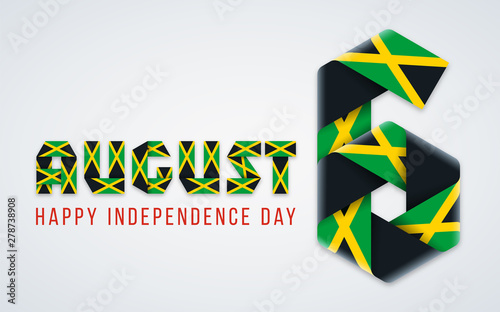 August 6, Jamaica Independence Day congratulatory design with Jamaican flag colors. Vector illustration.