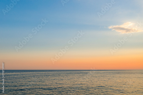 Aerial view of the dusk over the ocean and beautiful twilight