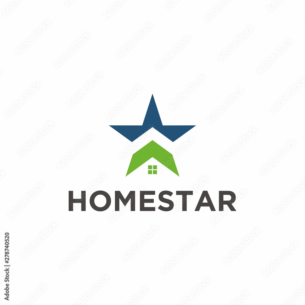 Real estate logo, home and star icon