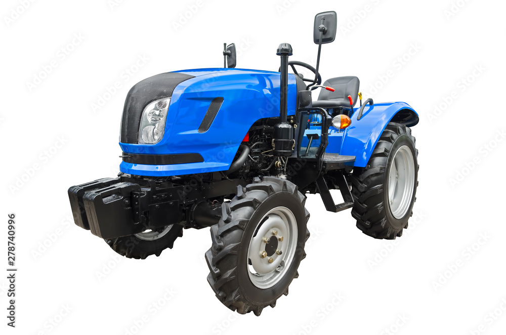 Small agricultural tractor side view, isolated on a white background Small agricultural tractor side view, isolated on a white background