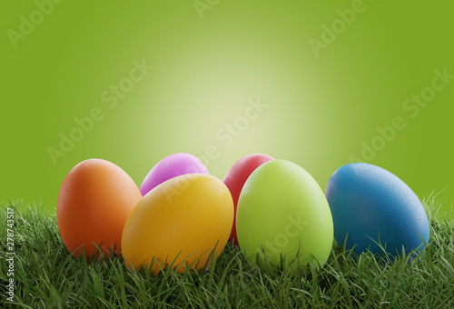Easter eggs green grass gre...